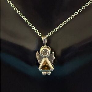 Angel Sterling Silver Citrine Pendant w/ SS plate Chain